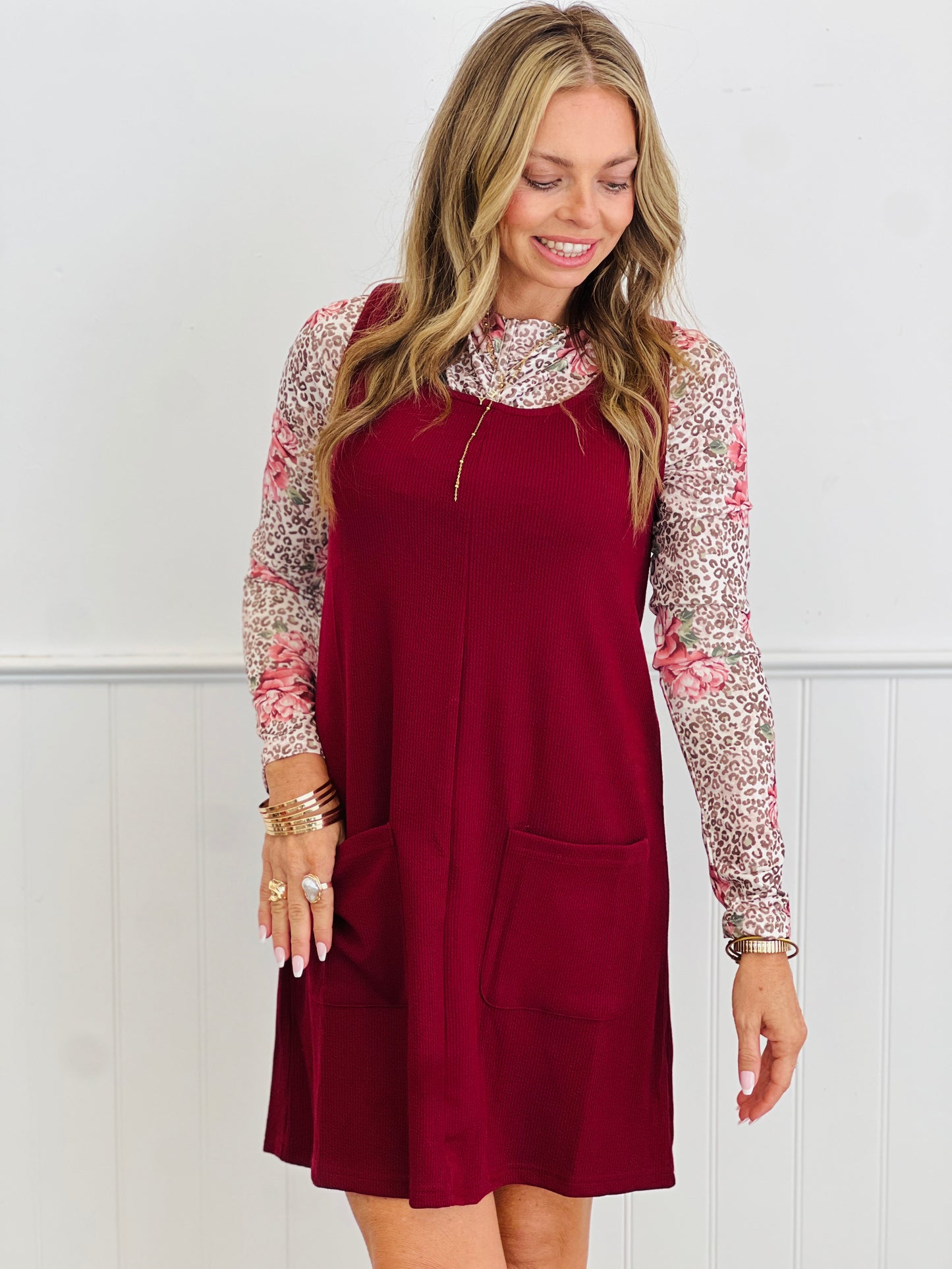 Burgundy Rory Ribbed Jumper Dress (Reg. and Plus)