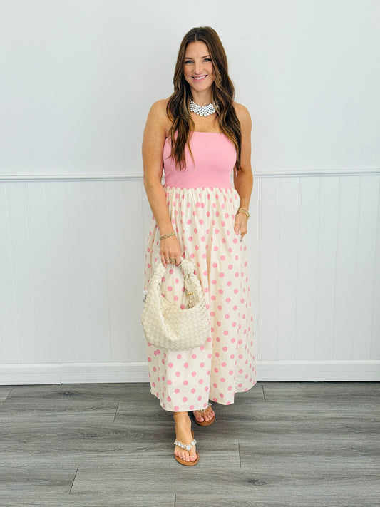 Pink Polka Dot Midi Dress (Reg.)