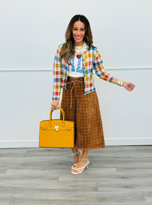 Bronze Wide Leg Plaid Culotte Pants (Reg. and Plus)