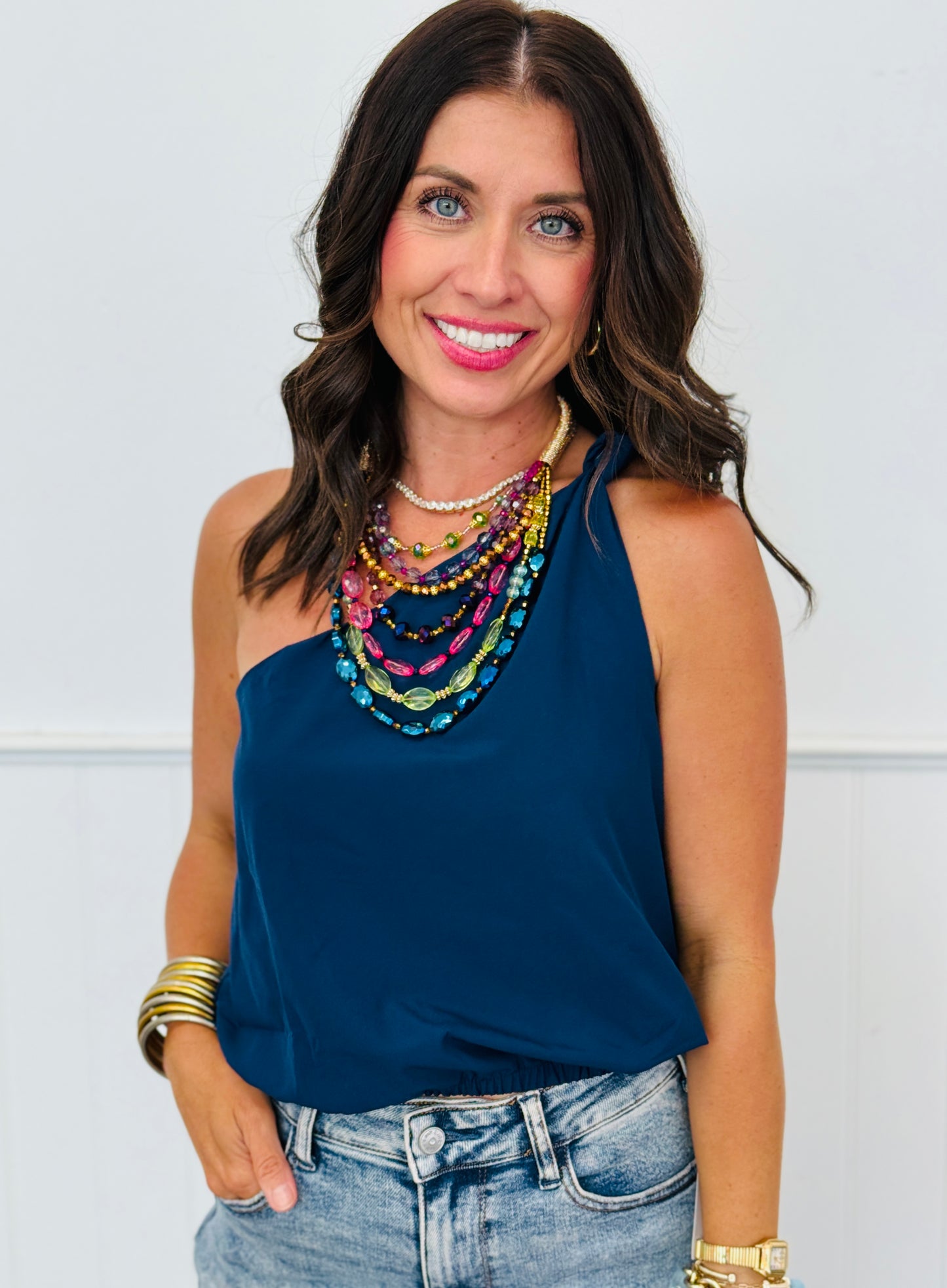 One Shoulder Knot Detail Tank Top (Reg.)-7 Colors