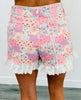 Floral  Patchwork Denim Ruffle Shorts (Reg.)