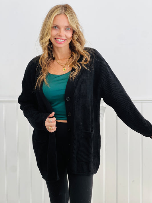 Black Oversized Button Up Cardigan (Reg. and Plus)