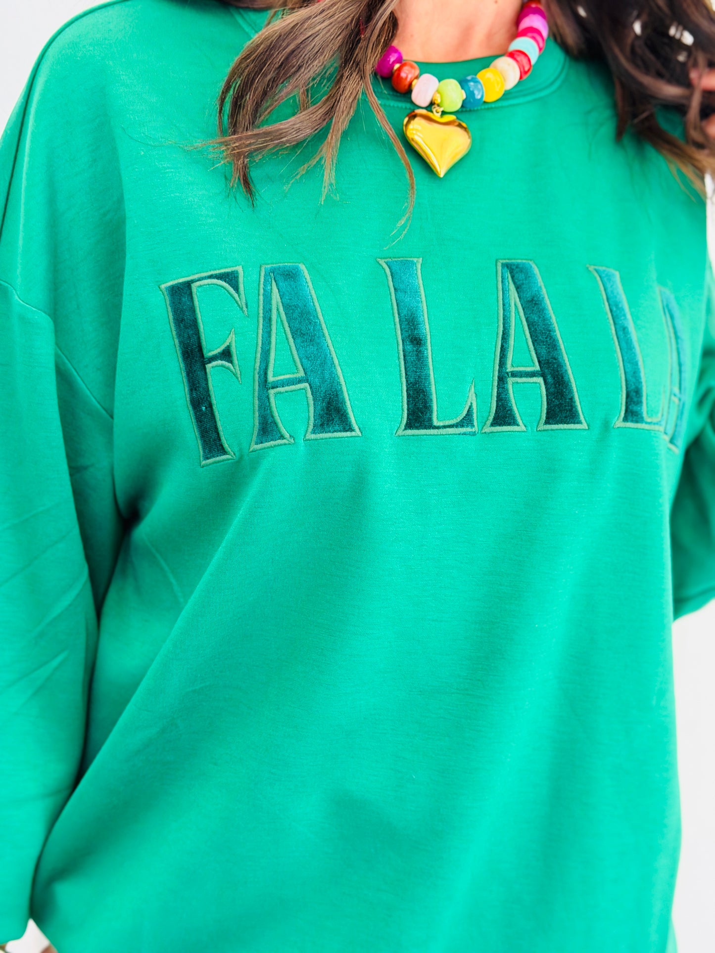 Fa La La Velvet Patch Luxe Pullover (Reg. and Plus)