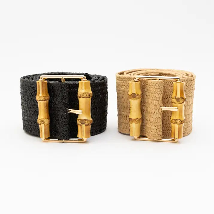 Raffia Elastic Bamboo Style Buckle Belt (2 Colors)