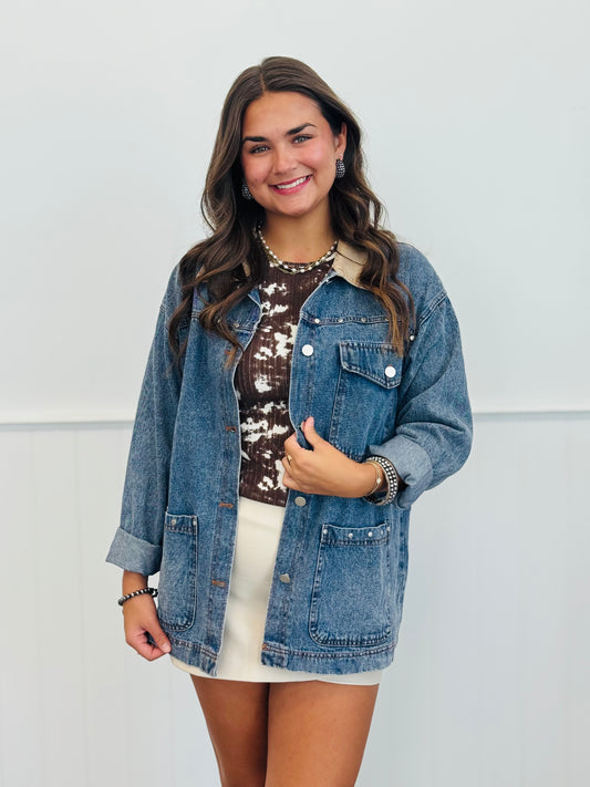 Denim Studded Barn Jacket (Reg.)