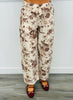 Cream/Brown Floral Print Barrel Pants (Reg.)