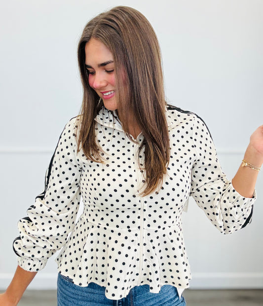 Polka Dot Peplum Track Jacket (Reg and Plus)