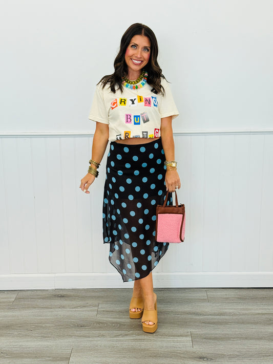 Chocolate Polka Dot Sheer Midi Skirt (Reg.)