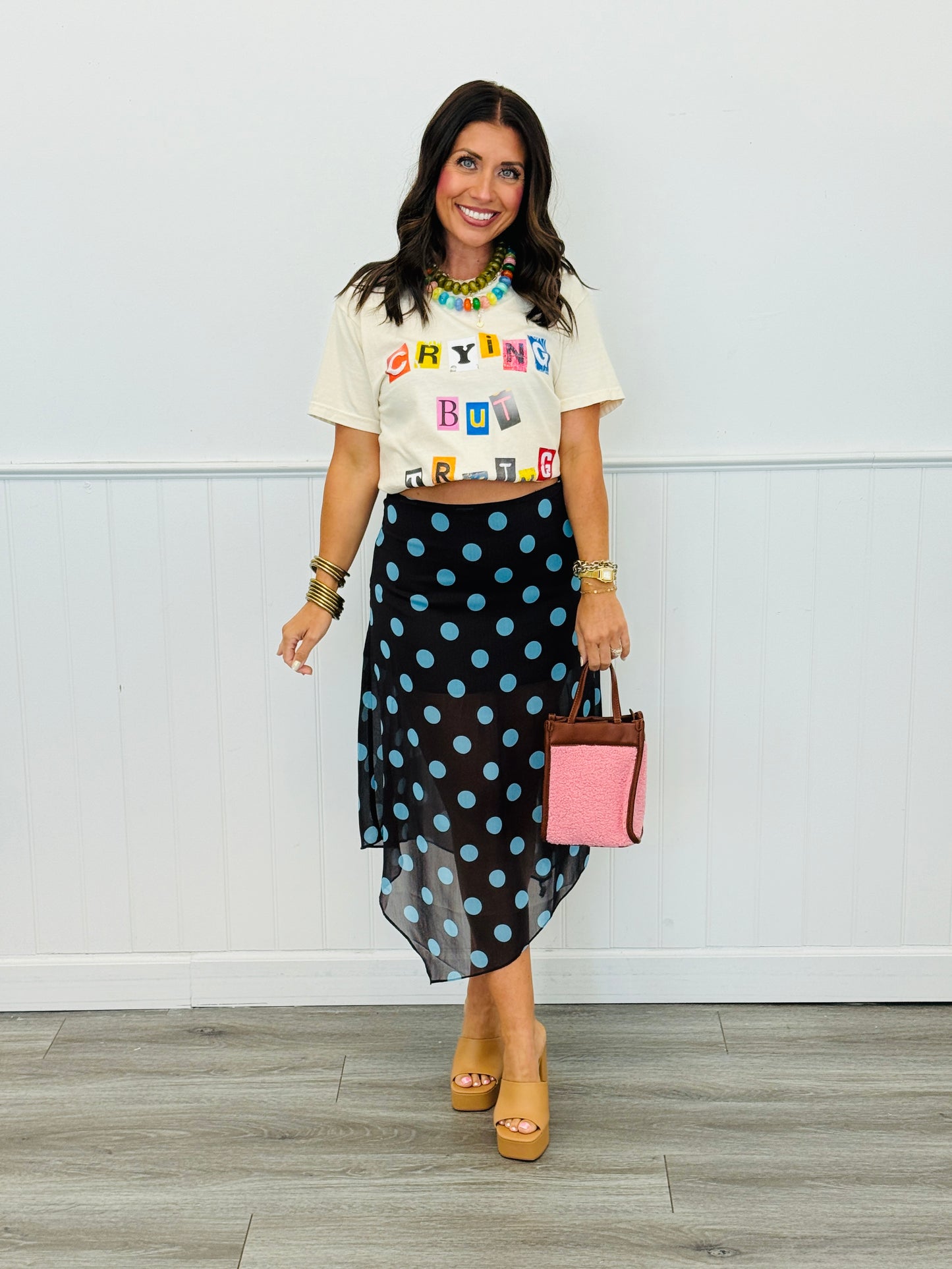 Chocolate Polka Dot Sheer Midi Skirt (Reg.)