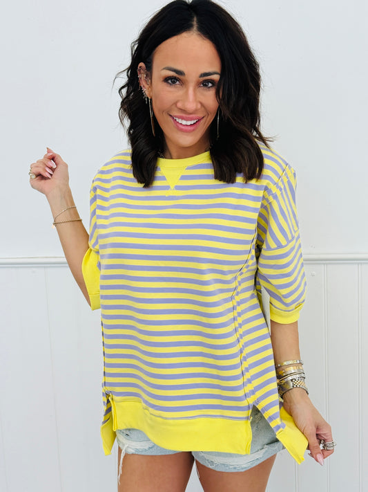 Lavender/Lemon High Low Striped Sweatshirt (Reg.)