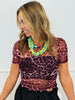 Fuchsia Leopard Mesh Short Sleeve Top (Reg.)