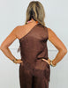Brown Satin One Shoulder Top & Pants Set (Reg.)