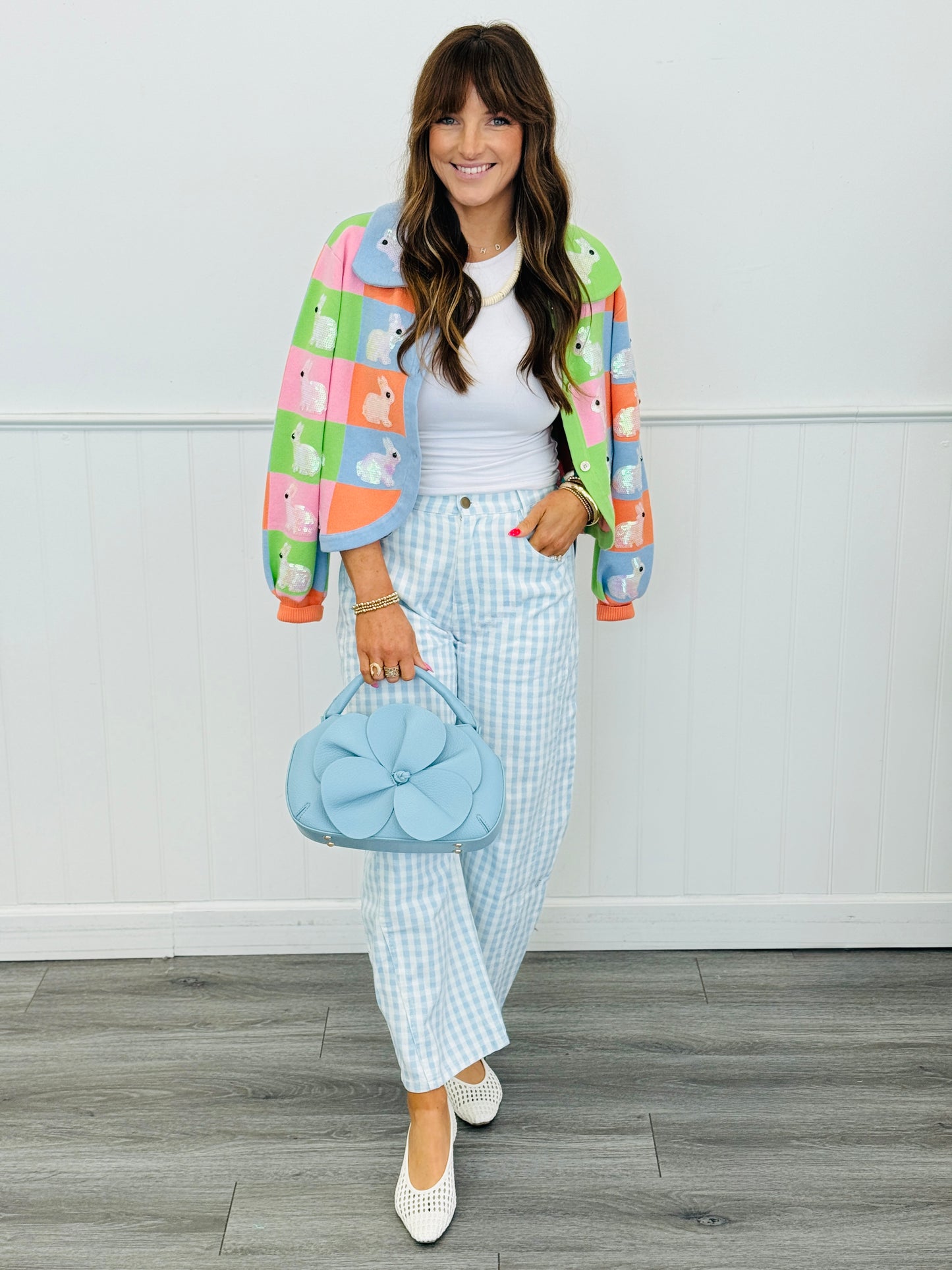 Queen Of Sparkles Pastel Colorblock Easter Bunny Cardigan (Reg. & Plus)