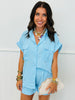 Blue Button Up Top & Shorts Set (Reg. and Plus)