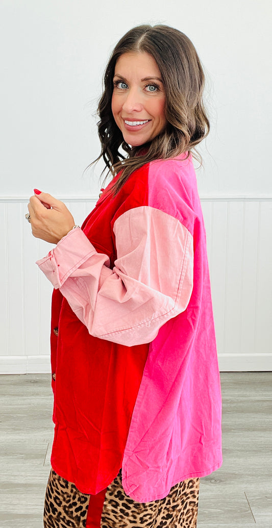 Hot Pink Mix Color Block Shacket (Plus)