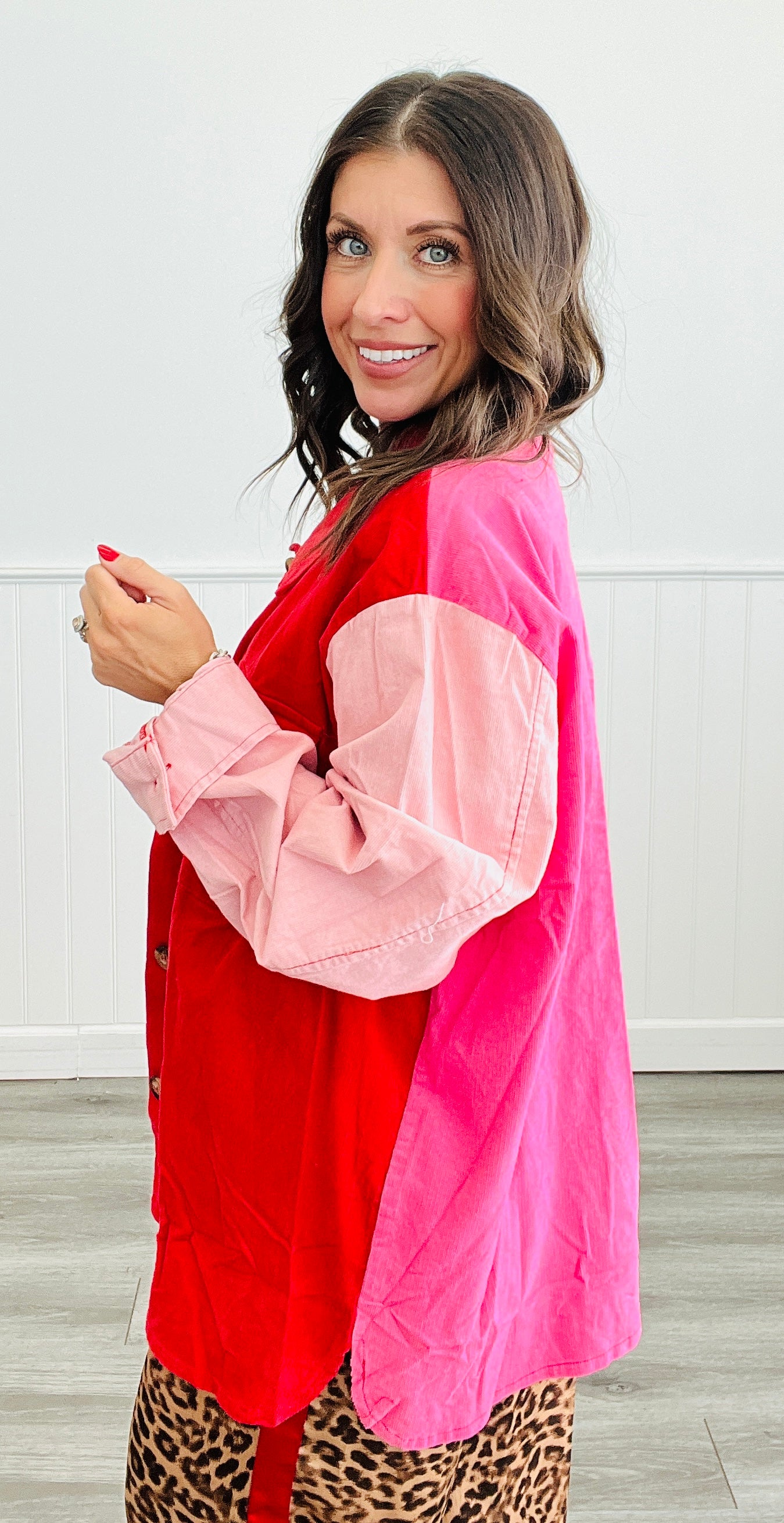 Hot Pink Mix Color Block Shacket (Plus)