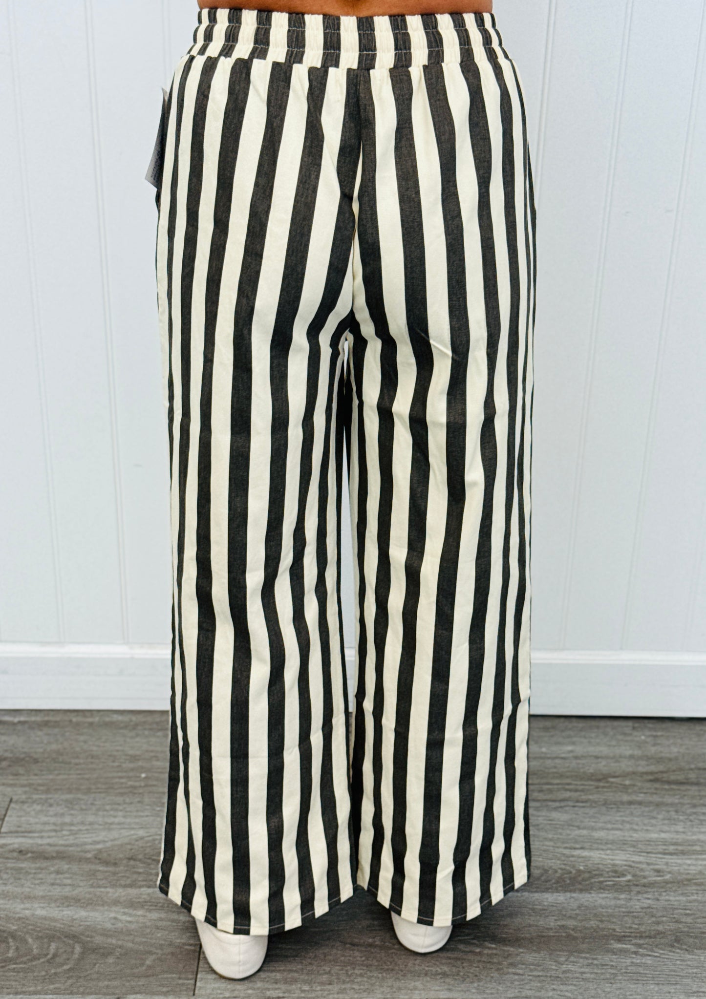 Cream/Charcoal Stripe Drawstring Pants (Reg & Plus)