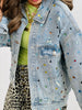 Light Denim Multi Jewels Embellished Jacket (Reg. and Plus)