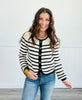 Ivory Striped Round Neck Button Down Cardigan (Reg.)