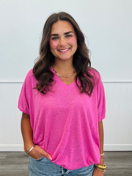 Fuchsia Lightweight V-Neck Top (Reg.)