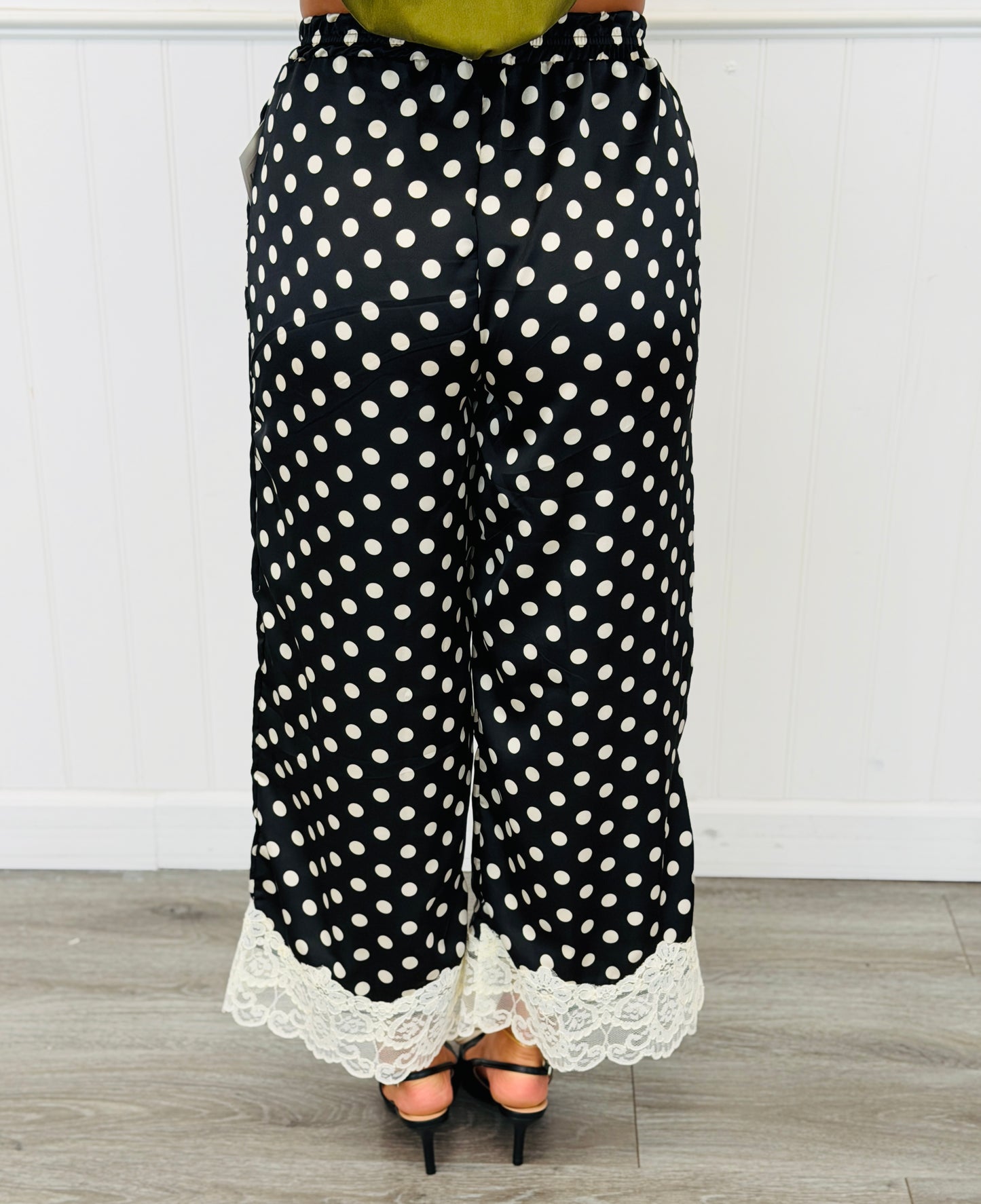 Black/White Silk Satin Polka Dot Pants (Reg & Plus)