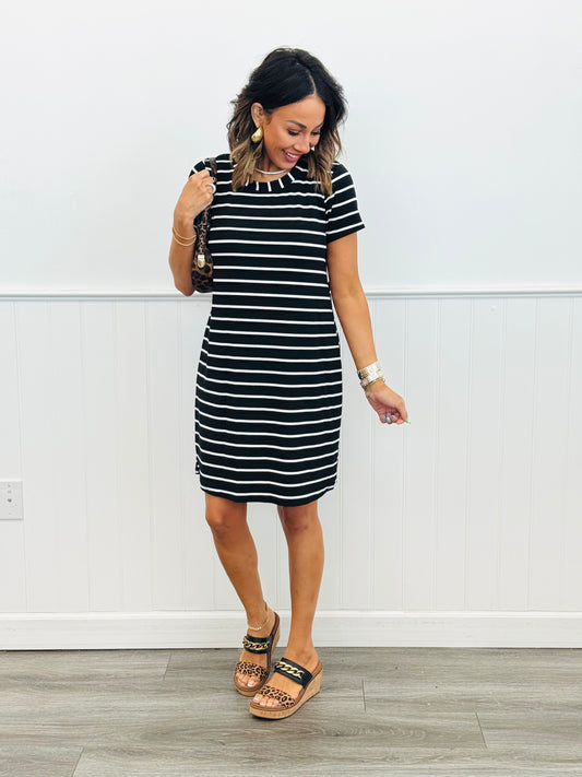 Black/White Stripe Mini Dress (Reg & Plus)