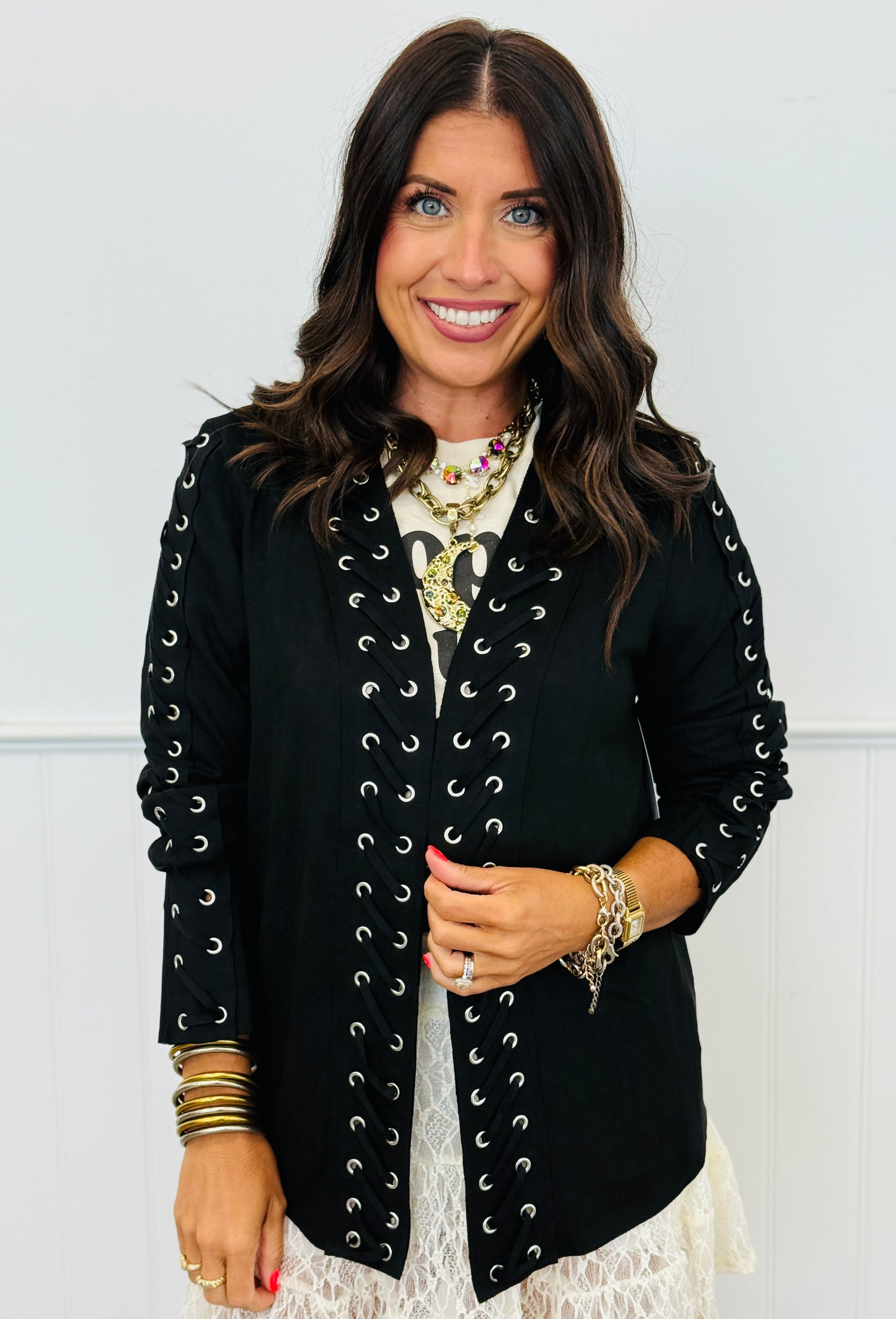 Black Suede Lace Up Cardigan (Reg. and Plus)