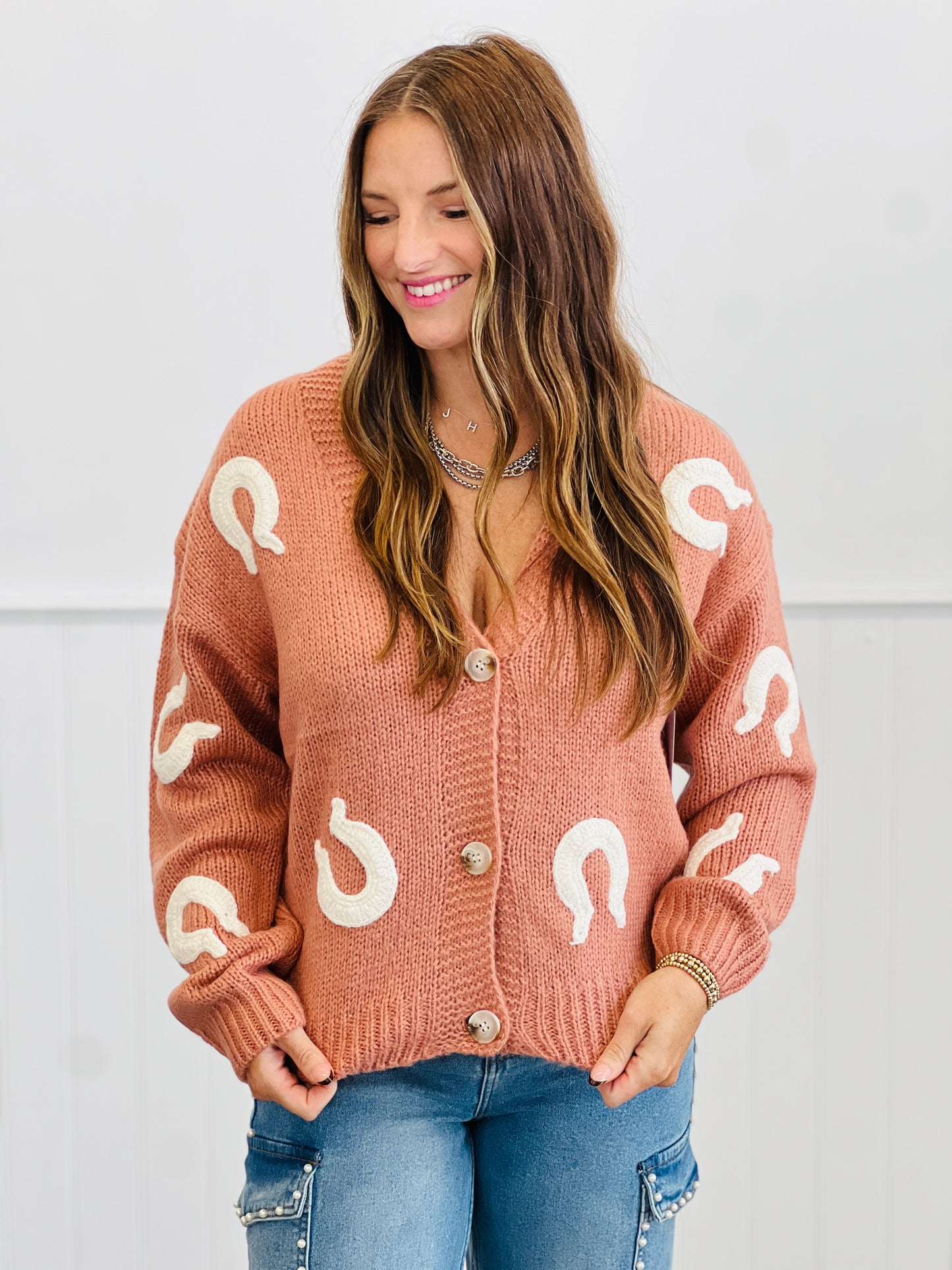 Horseshoe Patch Sweater Cardigan (Reg.)-2 Colors