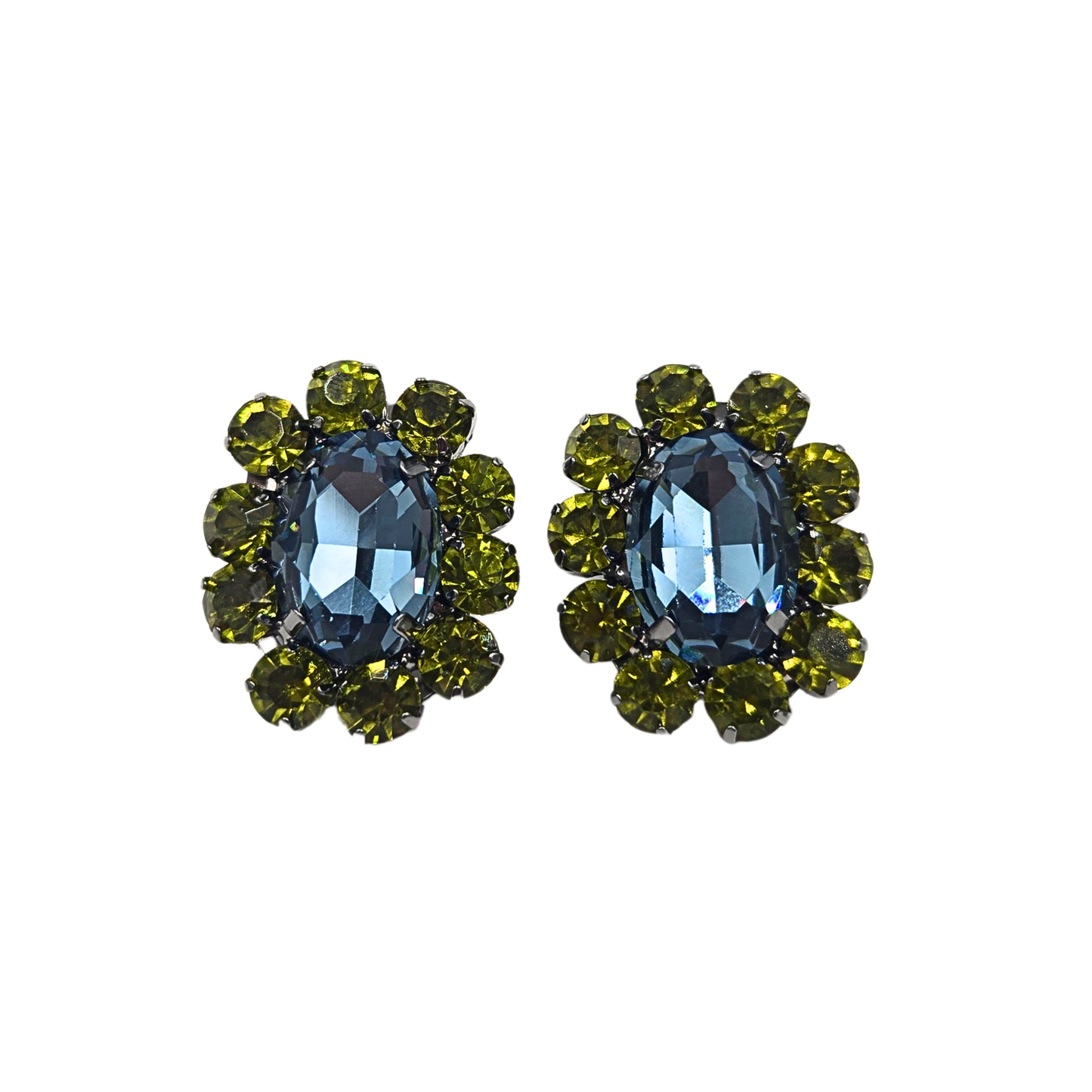 Sienna - Rose Oval Earrings in Green/Blue Gunmetal