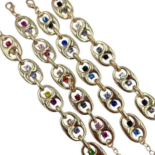 Gold Mariner Chain Jeweled Bracelet (4 colors)