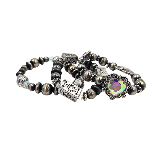 Boho Iridescent Heart Bracelet Stack
