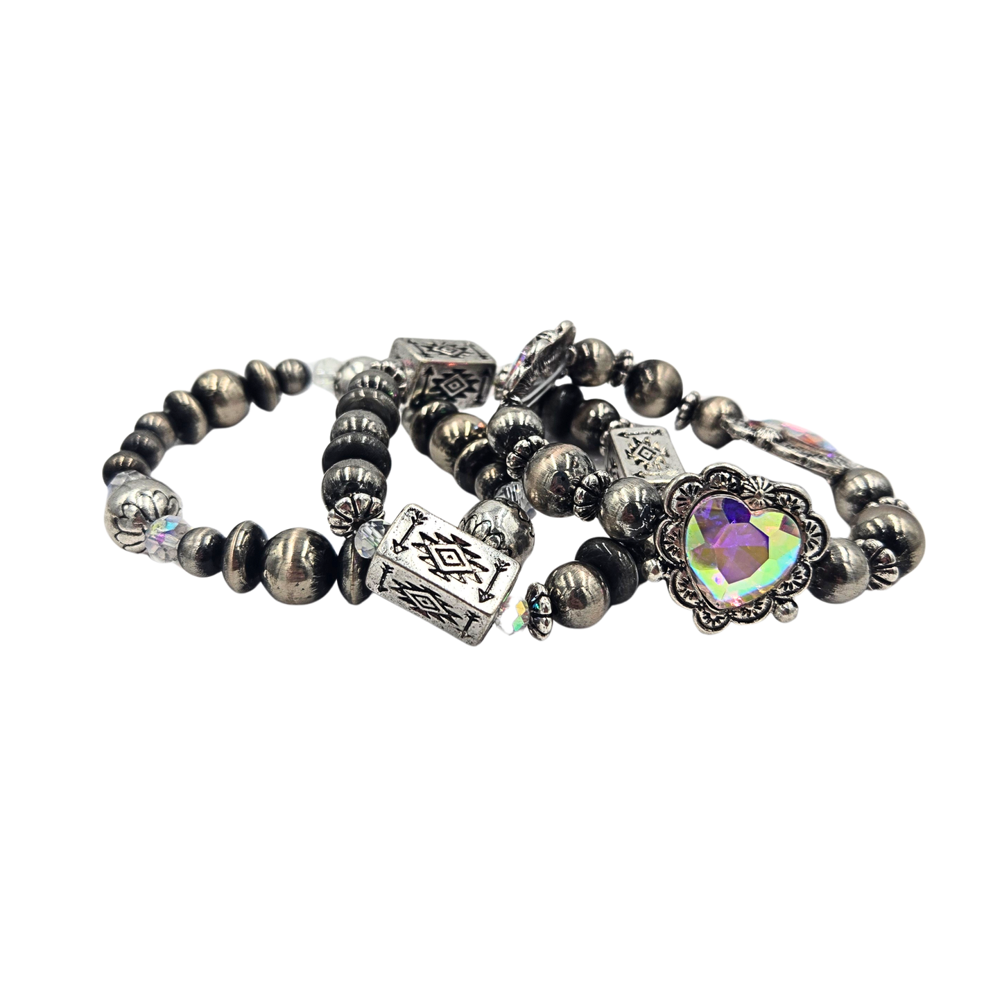 Boho Iridescent Heart Bracelet Stack
