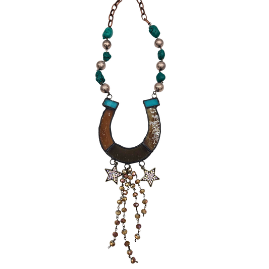 Gypsy South - Turquoise & Stained Glass Horseshoe Necklace
