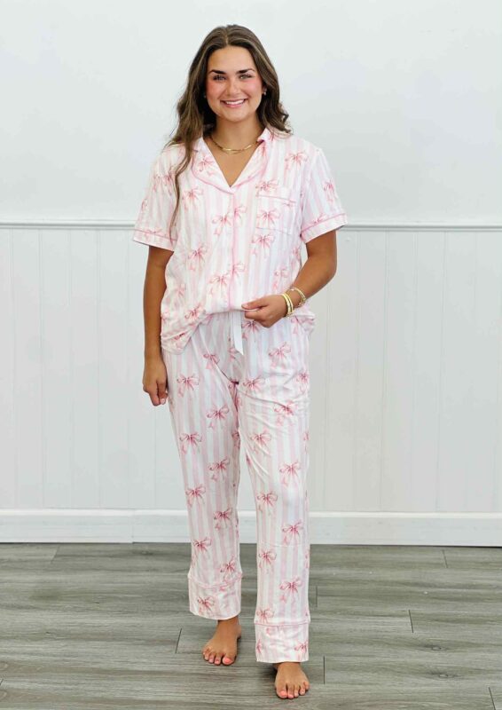 Pink Coquette Bow Button Down PJ Pant Set (Reg. & Plus)
