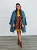 Brown Botanical Puff Sleeve Tunic Mini Dress (Reg. and Plus)