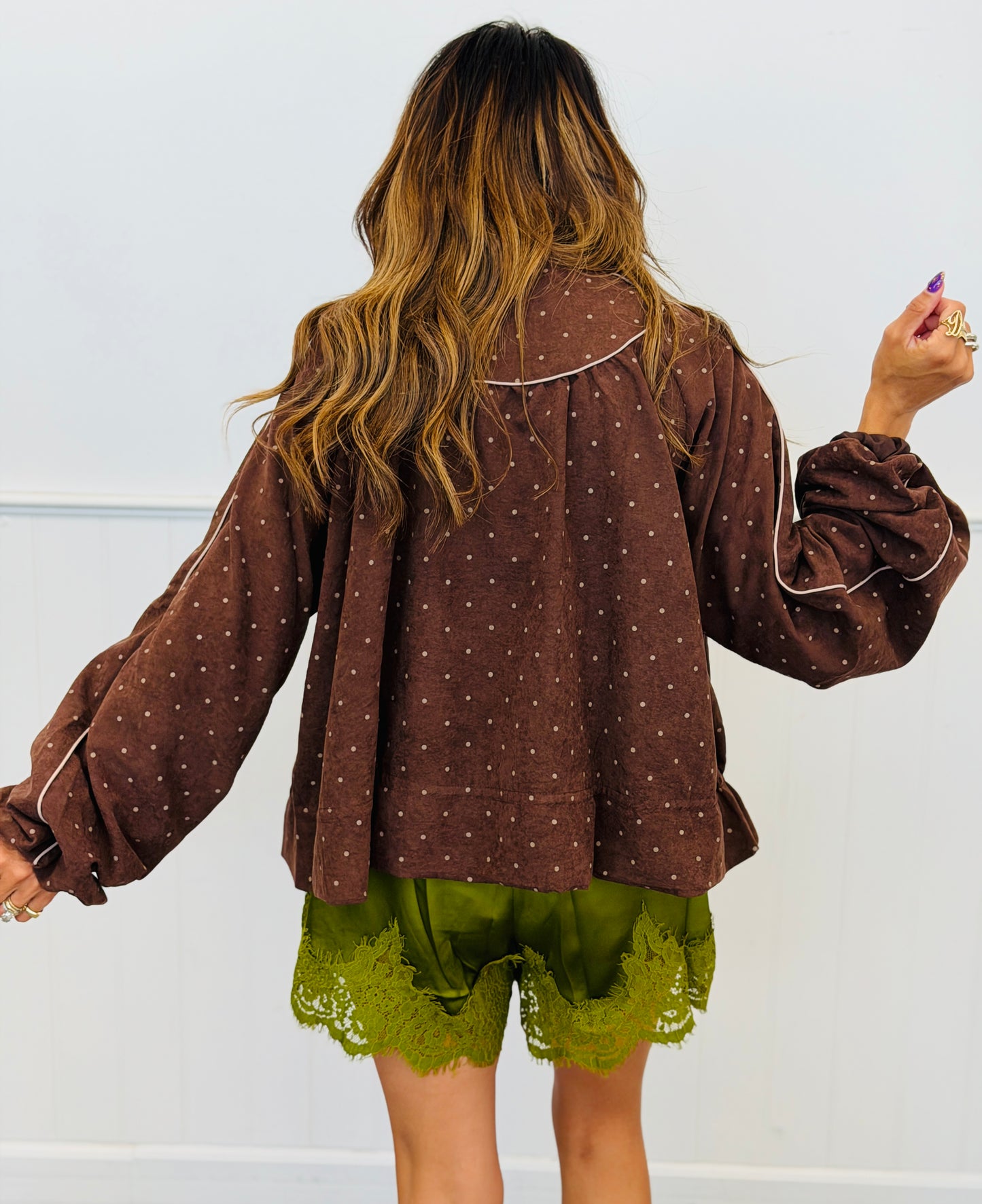 Dark Brown Mini Polka Dot Windbreaker (Reg.)