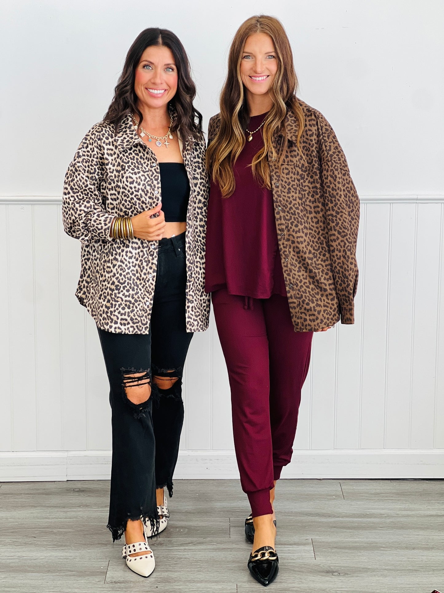 Leopard Print Long Sleeve Shirt (Reg & Plus)-2 Colors