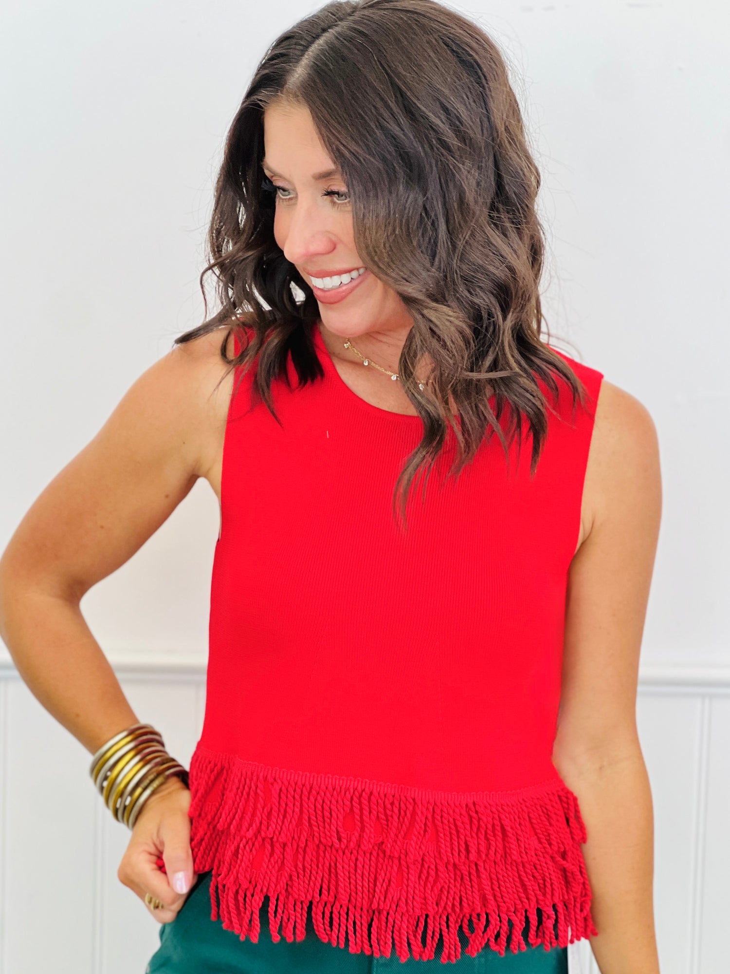 Reg Walker Red Triple Fringe Sleeveless Sweater Top (Reg.) – Walker Rose Boutique