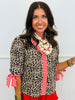 Leopard/Red Stripes Cassidy Tie Sleeve Top (Reg. and Plus)