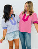 Striped Contrast Trim Puff Sleeve Top (Reg.) - 2 Colors