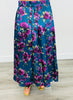 Cobalt Blue/Purple Floral Satin Midi Skirt (Reg. and Plus)