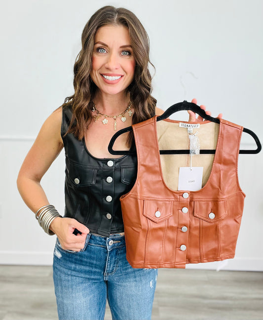 Faux Leather Square Neck Vest (Reg.) - 2 Colors