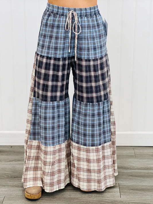 Mixed Plaid Patchwork Palazzo Pants (Reg & Plus)