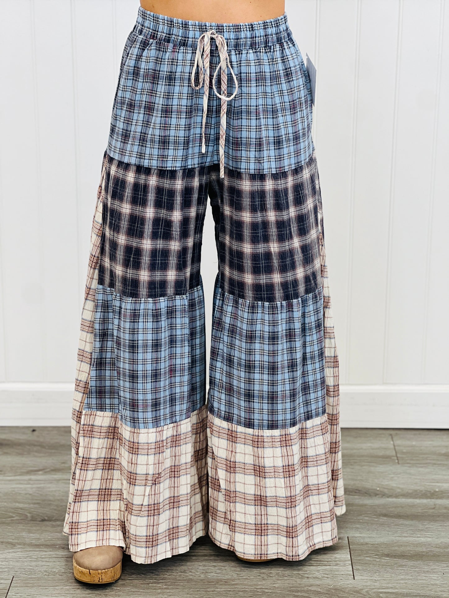 Mixed Plaid Patchwork Palazzo Pants (Reg & Plus)