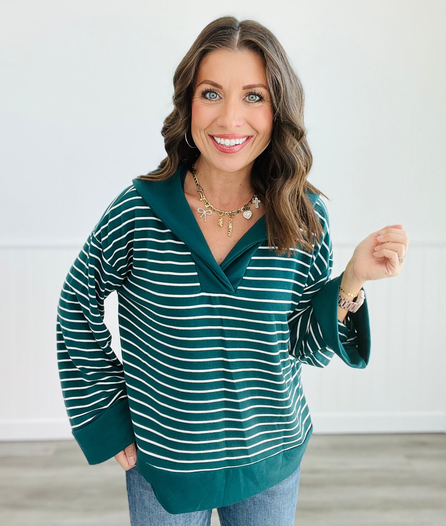 H Green Striped French Terry Top (Reg.)