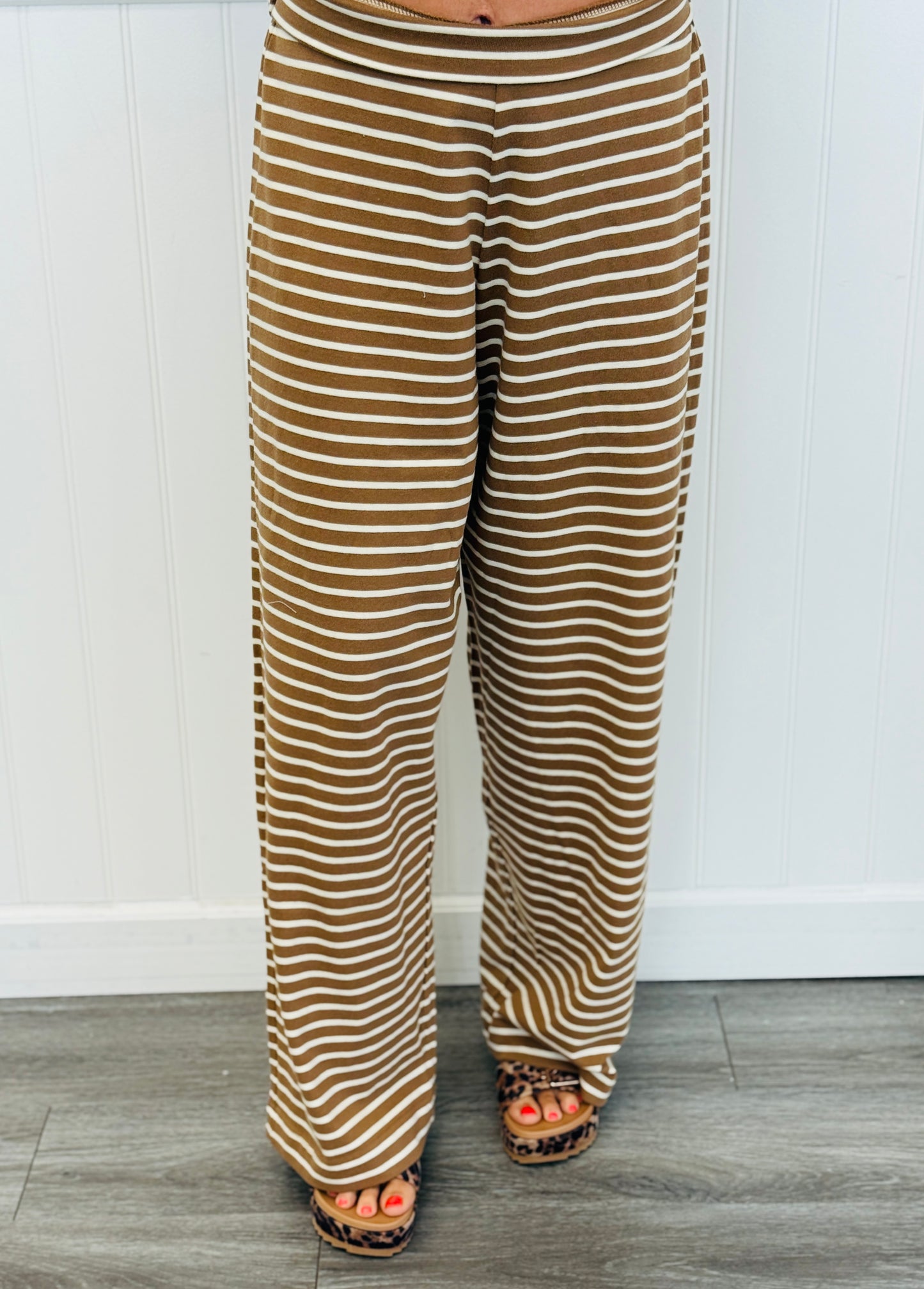 Mocha/Cream Striped Slim Tube & Wide Leg Pant Set (Reg.)