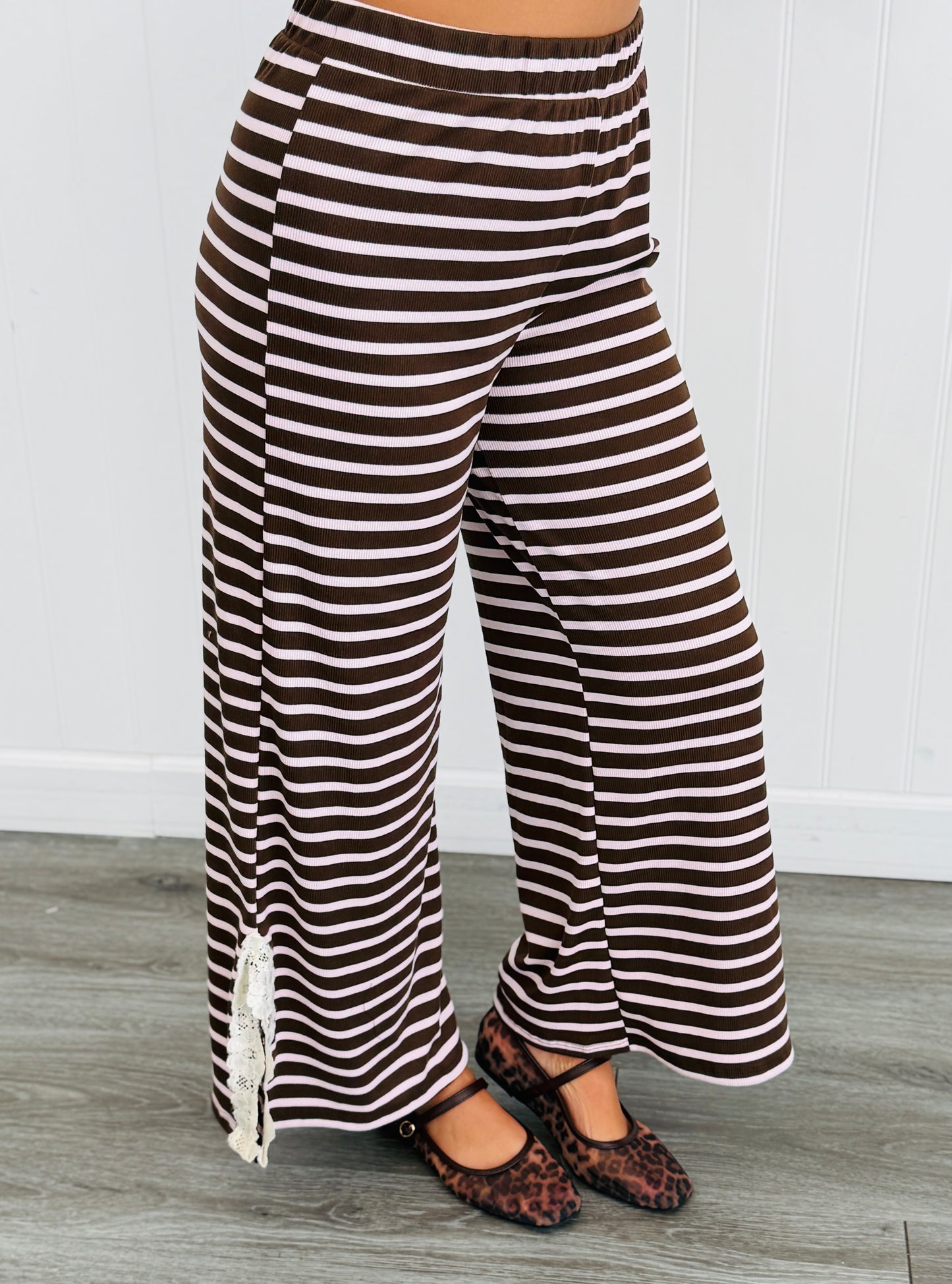Striped Lace Side Slit Pants (Reg. and Plus) - 6 Colors