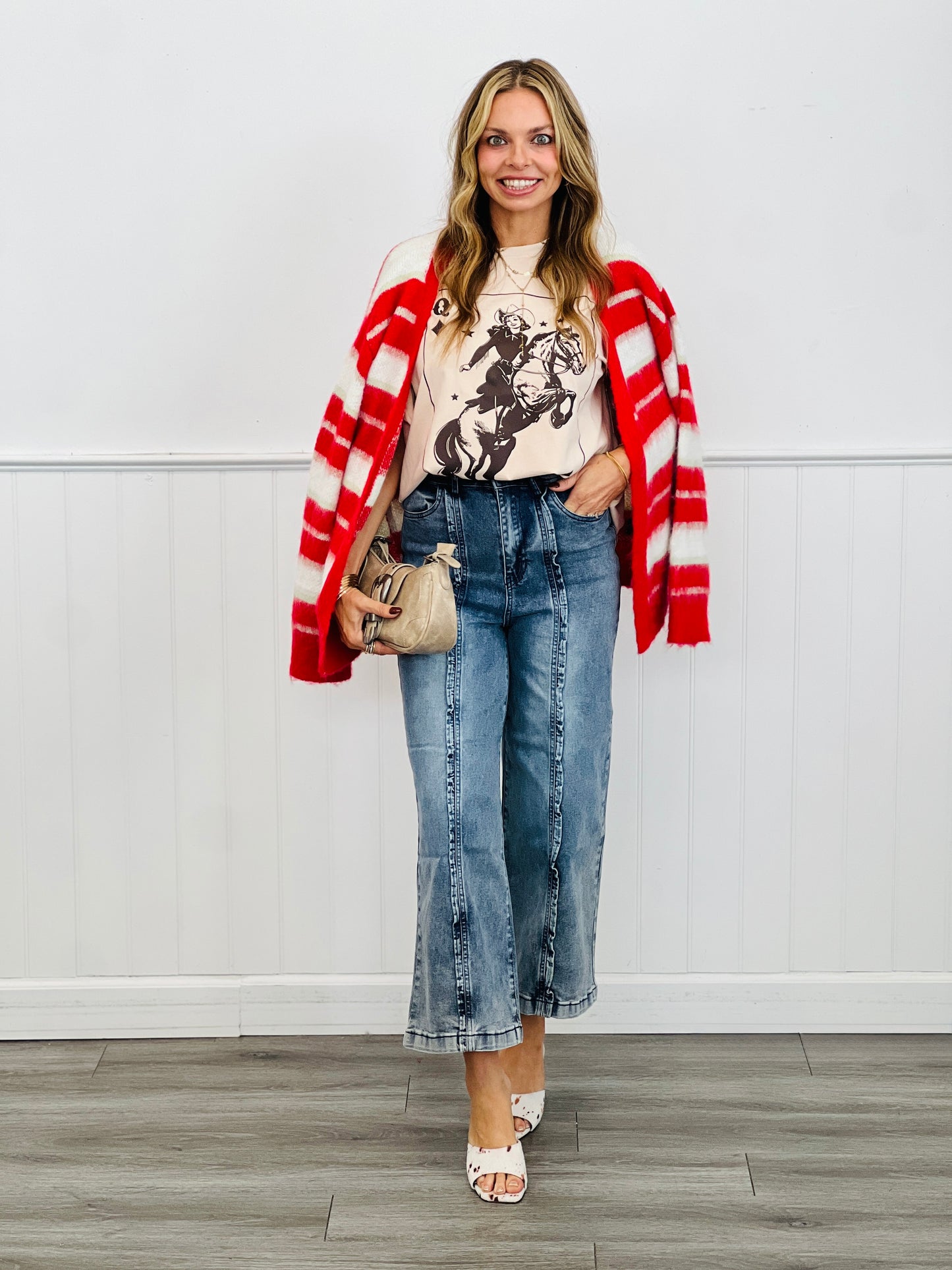 Denim Ruffle Trim High Waist Pants (Reg. and Plus)