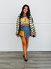 Brown Chunky Striped Open Front Sweater Cardigan (Reg.)