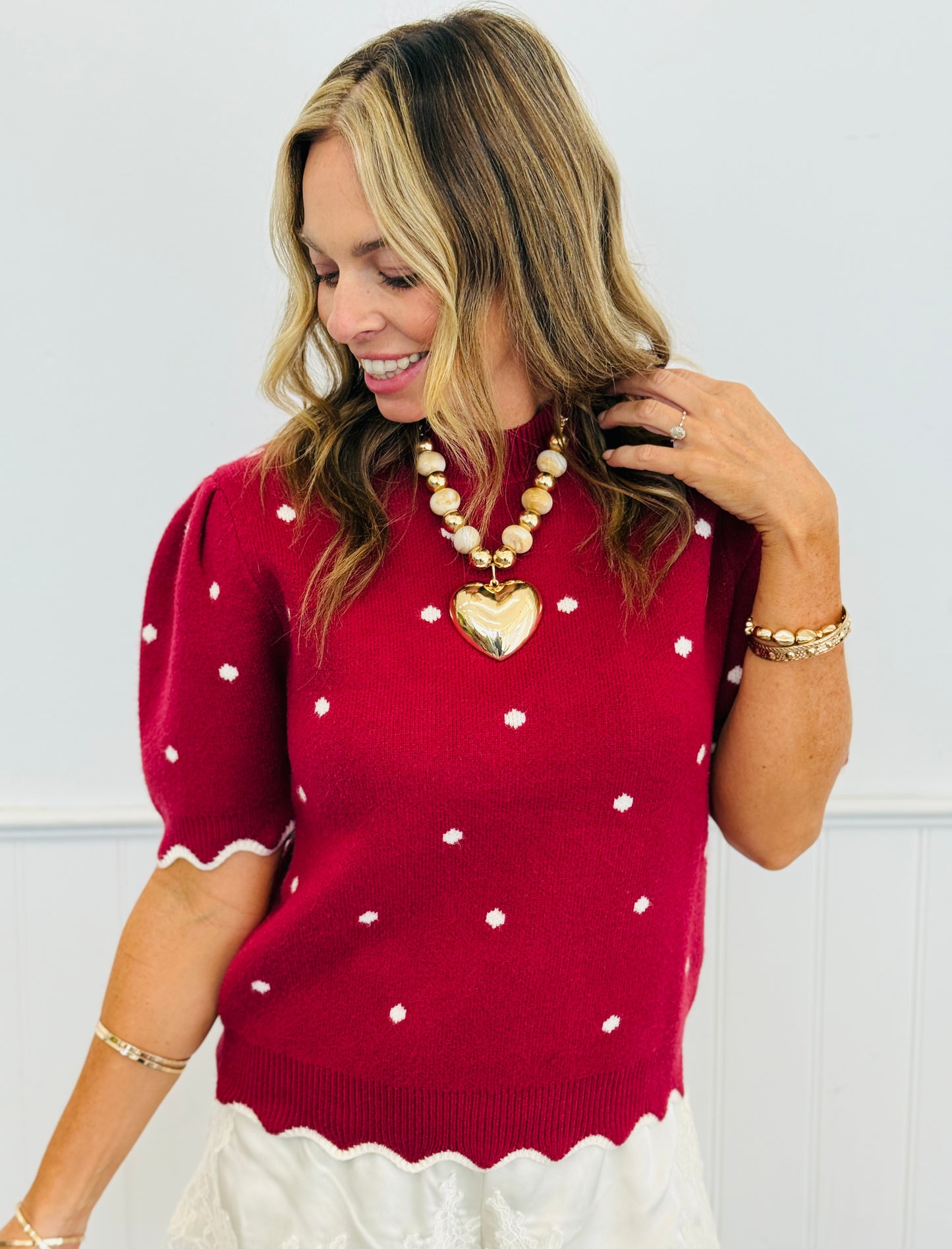 Short Sleeve Scalloped Polka Dot Top (Reg & Plus) - 2 Colors